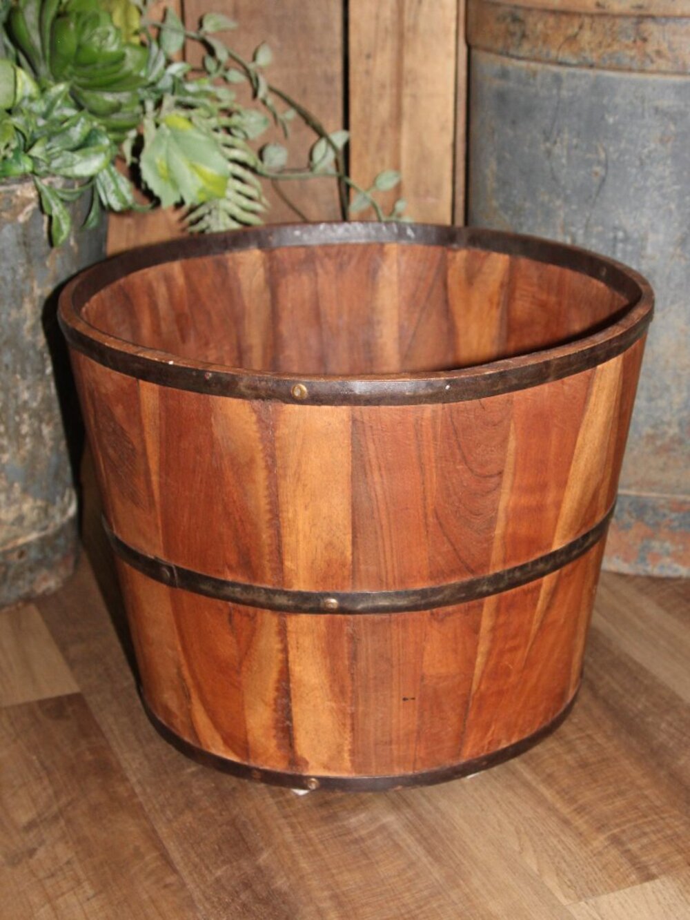 Large Rustic VTG Primitive Farmhouse Wood Bucket Planter Bucket